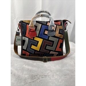 Caerlif Leather Multicolor Tote or Shoulder bag NWT Geometric Patchwork